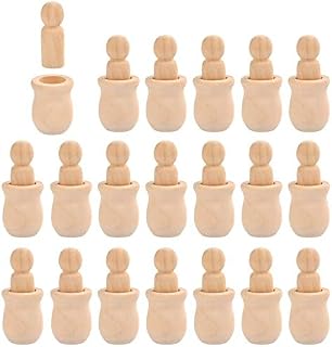 20 Pack Unfinished Wooden Peg Nesting Dolls People Bodies, Natural Unpainted Decorative Wood Shapes Figures for Painting, Peg Game, Craft Art Projects