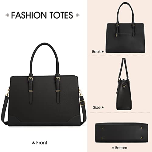 IGOLUMON Sac Cabas Femme Sac a Main en PU Cuir Grande Capacité Sac Ordinateur Femme 15.6 Pouces Imperméable Cabas Femme Sac de Cours Lycee Bandoulieres Noir – vue 6