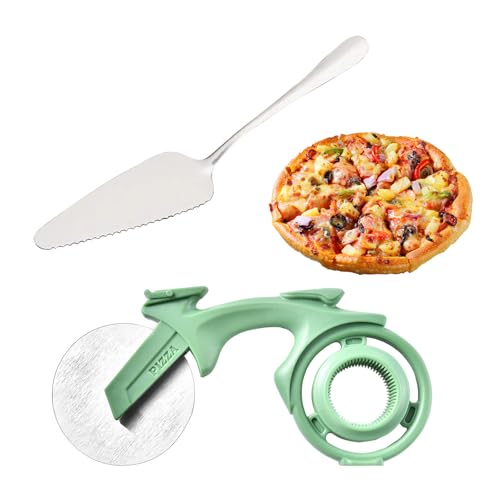 Cortador Pizza para Bicicleta,Counius Corta pizza de Acero Inoxidable, Cortador de Pizza,Cuchillas Superafiladas, Cortapizzas Profesional,Ideal para Corta la Pizza en Casa, Fácil de lavar y(Verde)