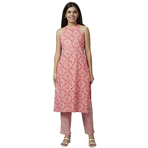 Image of Globus Women Ivory Floral Print A-Line Kurta Set With Trouser-3638388001