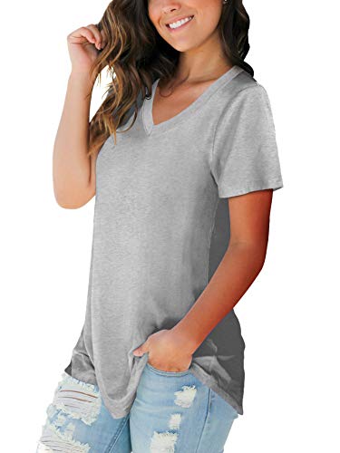Womens Tee Tops Cute Short Sleeve V Neck Spring Shirts Basic Soft Vintage Grey M - Thumbnail 2