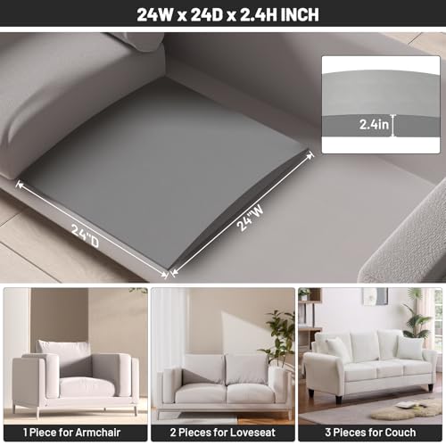 Image of Couch Cushion Support for Sagging Seat, 24 inchx24 inchx2.4 inch 40D High Density Curved Foam Sofa Cushion Support, Under-Cushion Sag Repair,Grey Set of 1