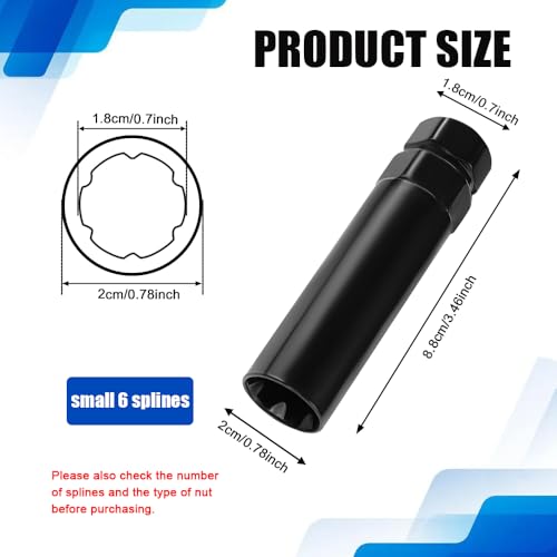 PACLVIO Small 6 Spline Lug Nut Socket, Wheel Lock Key Replacement for Six-Spline Wheel Lock Lug Nuts, Wheel Lock Removal Tool for 19 mm(3/4 Inch)&21 mm(13/16 Inch) Hex Socket Wrench (Small 6 Spline)
