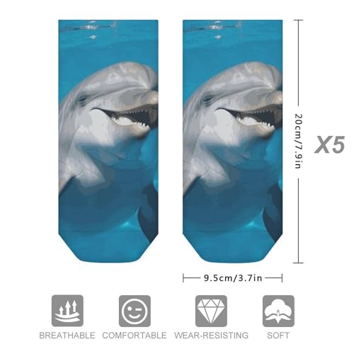 5 Pairs of Cotton Ankle Socks for Women Men Dolphin with A Smile Low Cut Socks for Running Hiking No Show Athletic Sock2