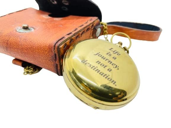 Antique Brass Engraved Pocket Compass (2 Inch) – “Life is a Journey Not a Destination” with Leather Case for Hiking & Travel-image-40