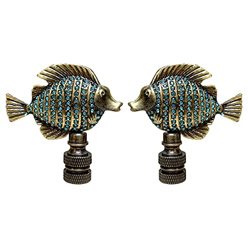 Image of Royal Designs, Inc. Sea Life Lamp Finial, Emerald Fish, Antique Brass, Replacement Finial for Table or Floor Lamps, Set of 2