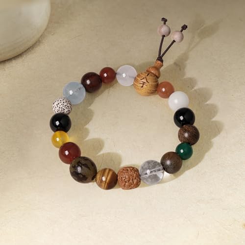 18 Beads Bracelet Eighteen Seeds Bodhi Buddhist Healing Multi Gemstone Beaded Stretch Bracelets Chinese Culture Blessing Pray Jewelry for Women Mens Gifts 7.1"/18CM J19161774