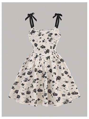 Floerns Girl's Floral Tie Shoulder Cami Dress Fit and Flare A Line Short Dresses2