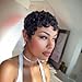 PangDongLai Chic Elegent Pixixe Cut Curly Wigs for Black Women Short Layered Pixie Cut Human Hair Wigs With Bangs Natural Black Color No Glue Short Curly Human Hair Wig