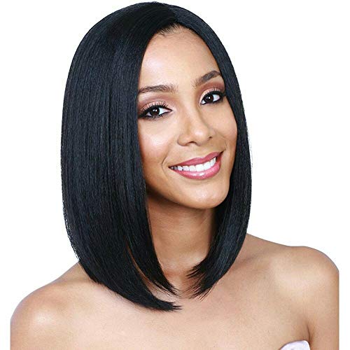 Perruque synthétique droite noire frange cheveux lisses bob fête 14"
