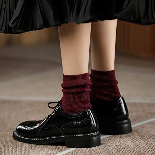 U-Lite Women's Lace-Up Wingtip Perforated Leather Oxfords Vintage Closed Toe Brogue Shoes Black 7 #TOP5