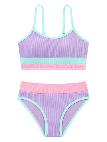 Image of Girl's 2 Piece Swimsuit Solid Spaghetti Strap Bikini Sets Beach Bathing Suit Swimwear for Teen Kids