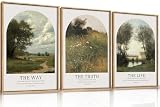 FWIEXA Christian Bible Verse Canvas Wall Art Set 3, Easter Vintage Scripture Framed Painting, Religious Landscape Decor, The Way The Truth The Life Artwork, 16x24In Prints for Living Room,Bedroom,Prayer Room