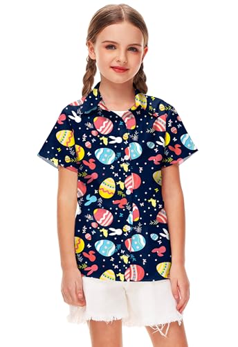 Image of Remimi Unisex Kids 4th of July Button Up Shirt Boys American Flag Print Hawaiian Beach Short Sleeve Tops 5-14 Years