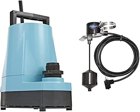 Little Giant 5-MSP 115-Volt, 1/6 HP, 1200 GPH Aluminum Manual Utility Pump, 10-Ft. Cord & Superior Pump 92010 Vertical Float Switch, Black