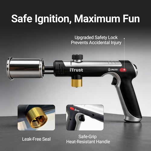 iTrust Propane Torch - One-Touch Max Flame & Safety Lock, High Heat Multipurpose Blow Torch for Charcoal Lighter, Grill BBQ, Sous Vide, Searing Steak, Camping Welding (Tank Not Included) - image 3