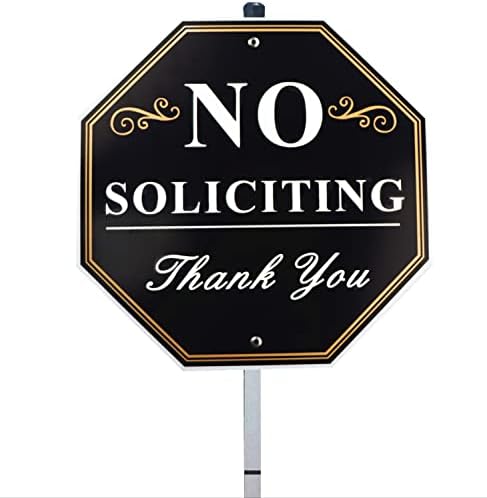 HEIOKEY No Soliciting Sign for Yard with 28 Inches Long Stake, 10 x 10 Inches No Soliciting Thank You Sign with Post, No Solicitors Sign Aluminum Yard Sign Outdoor for House Lawn Business (Black)