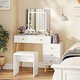 【Esthétique Chic et Moderne】Les pieds en chêne massif apportent une ambiance chaleureuse et naturelle à votre intérieur, tandis que la finition élégante effet marbre rehausse l'ensemble de la coiffeuse, créant un meuble raffiné qui s'adapte aussi bien aux décorations modernes qu'éclectiques.