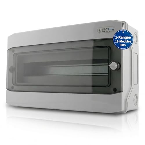 Intratec Coffret de Distribution en Saillie 1 Rangée IP65 – Coffret Électrique pour 18 Modules DIN – Enceinte Étanche Extérieur Garage Cave Jardin – 400VAC 1500VDC – 260 x 428 x 142 mm