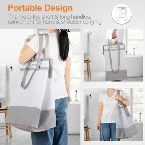 FairyHaus Laundry Basket 78L, 2Pack Laundry Hamper with Easy Carry Handles, Collapsible Laundry Baskets Hampers for Bathroom Clothes Storage Grey image 4