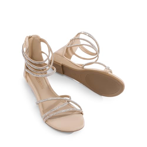 Image of DREAM PAIRS Women's Ankle Strap Flat Sandals Summer Dressy Strappy Gladiator Rhinestones Sandals