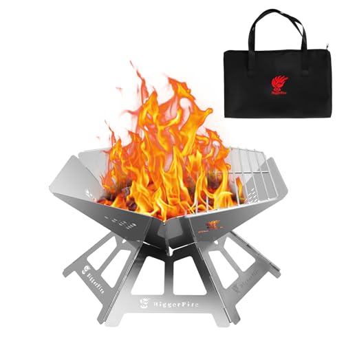 Foldable Portable Fire Pit,Stainless Steel Fire Pits with Charcoal Grill Net and Storage Bag,Camping Fire Pit Grill for Patio Outdoor Barbecue Campfire Bonfire (Medium)