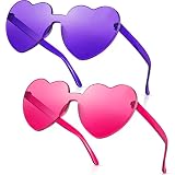 RTBOFY 2 Pack Purple and Rose Heart Sunglasses, Heart Shaped Sunglasses with Transparent Candy Color