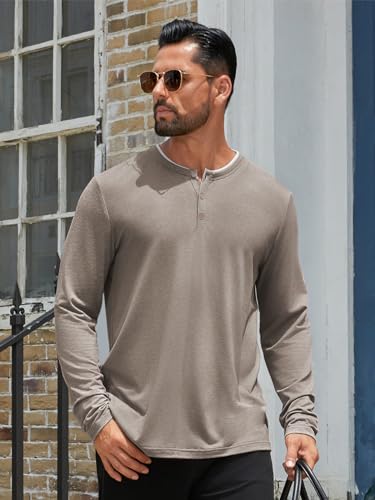 Men's Long Sleeve Henley Shirt - Casual Color Block T-Shirt - Image 2