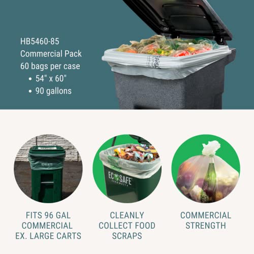 Image of EcoSafe-6400 HB5460-85 Certified Compostable Bag - 54x60 inch Green Bags for 90 Gallon Bin - Extra Strong Leak, Puncture and Tear Resistant Food Scraps Bin Liners, Pack of 60