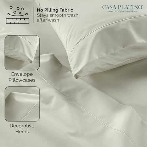 Casa Platino 100% Egyptian Cotton Sheets Full Size Set - 6 Pcs (1 Flat, 1 Fitted, 4 Pillowcases)- Ultra Smooth Sateen Weave Bed Sheets Set with 15" Deep Pockets - Silver