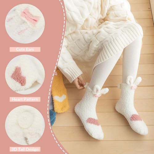 Image of Violet Mist Women Funny Fuzzy Bunny Socks Cute Rabbit Fluffy Non-slip Grip Socks Warm Slipper Sock Easter Gifts Girls
