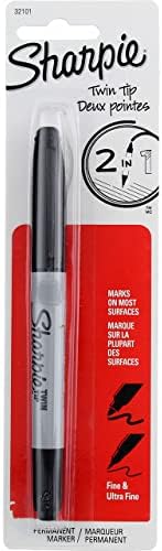 Sharpie Twin-Tip Permanent Marker, Fine/Ultra Fine Point, Black Ink, Pack of 6