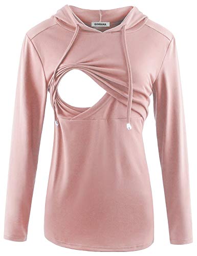 Image of GINKANA Women's Nursing Hoodie Sweatshirt Long Sleeves Breastfeeding Maternity Tops Casual Clothes