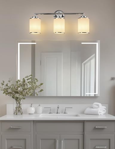 Image of DORESshop 3-Light Chrome Bathroom Light Fixture - Industrial Style with Clear Glass Shades