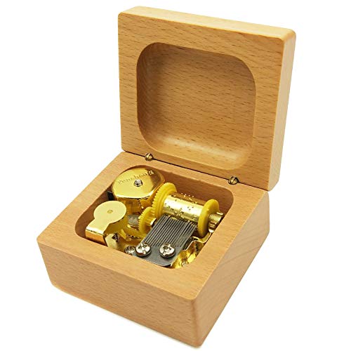 Mini 18 Note Wind-up Beech Wooden Music Box (Tune:You Are my Sunshine with Gold-Plated Movement)