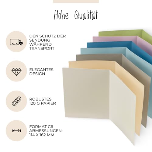 Emerson Briefumschläge bunte postkarten blanko C6 (25 Stück) Kuvert, blanko karten zum selbstgestalten, Grußkarten - 120g 114x162 mm, mit beiliegenden gefalteten Karten 250g 105x148 mm - Cremeweiß