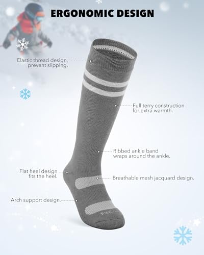 findway Kids Ski Socks, Knee-high Warm Winter Thermal Socks For Boys Girls Toddlers Skiing Snowboarding 2 Pairs3