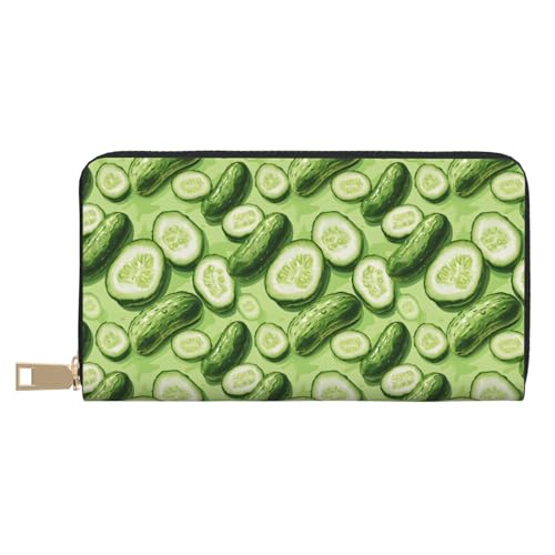 Leather Thin Slim Wallets for Women Men - Fashion Cartoon Fruit Cucumber Print Card Wallet Holder with Zipper