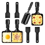 [ ENSEMBLE COMPLET DE POÊLONS DE REMPLACEMENT ] Comprend 4 poêlons à raclette carrés en fer et 4 spatules en nylon. Dimensions par poêlon : 17,8 × 9,2 × 1,8 cm, compatibles avec la plupart des appareils à raclette carrés.