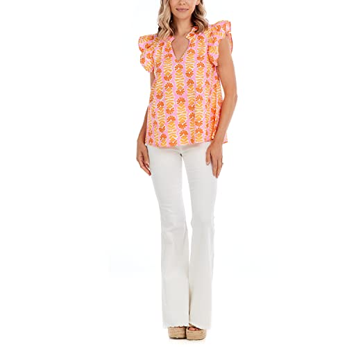 Mud Pie Women's Becky Flutter Sleeve Top, Pink, Small #TOP18