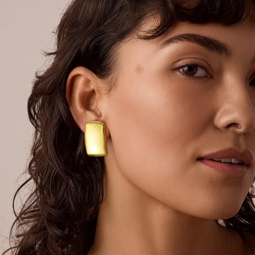 Chunky Gold Earrings - Trendy Drop Studs in Thick Oval, Geometric, Bow, Circle, Rectangle Shapes - Large Gold Earrings for Women's Jewelry Gifts2
