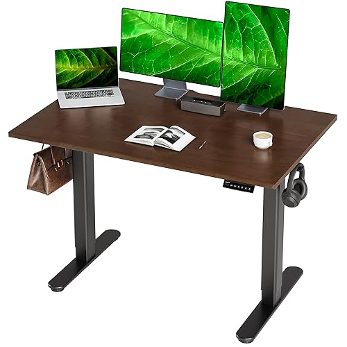 INNOVAR Solid Wood Standing Desk, Adjustable Height Electric Stand up Desk with Whole Piece Desktop, 48x24 Inches Sit Stand Home Office Desk Black Frame/Brown Top INNOVAR Solid Wood Standing Desk, Adjustable Height Electric Stand up Desk with Whole Piece Desktop, 48x24 Inches Sit Stand Home Office Desk Black Frame/Brown Top