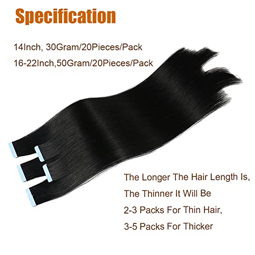 Anihiho Tape In Hair Extensions Human Hair Straight Hair Extensions Tape In Real Human Hair Tape In Hair Extensions For Women (16Inch 50G, Jet Black) #TOP2