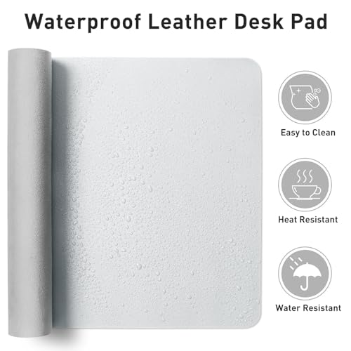 Image of Aothia Leather Desk Pad Protector, Mouse Pad, Office Desk Mat, Non-Slip PU Leather Desk Blotter, Laptop Desk Pad, Waterproof Desk Writing Pad for Office and Home (Barely Grey, 36 inch x 17 inch)