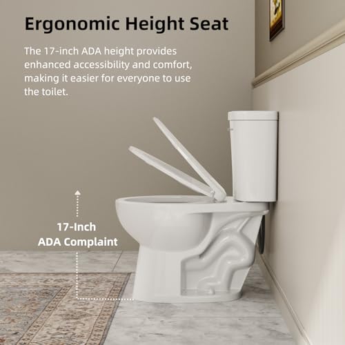 17.9 Inch ADA Two-Piece Toilet for Bathroom, Los Flexi Elongated Bowl & Comfort Height Toilet, Powerful Siphon Jet Flush 1.28 GPF, Tall Toilet With Convenience, Standard 12" Rough-In & S-Trap