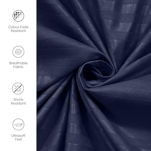Image of Rivermoor Ultrasoft Bedsheet for Double Bed | Queen Size Bed Sheet with 2 Pillow Covers | Navy Blue Satin Stripe | 90 x 98 Inches | Breathable & Hypoallergenic