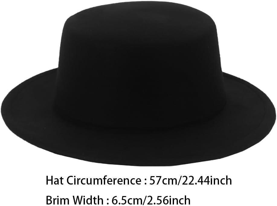 Flat Top Wide Brim Hat Fashion Classic Black Wool Blend Fedora Hat Brim Flat Church Derby Cap Wide Brim Pork Pie Hat Boater Black for Men Women