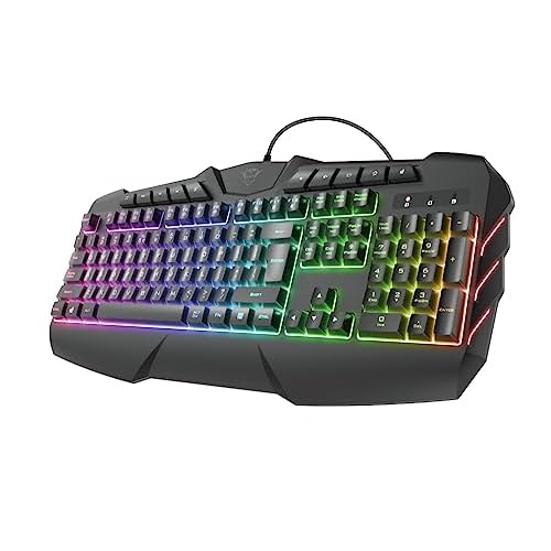 Trust Gaming 23855 GXT 881 Odyss NL/US Halbmechanische LED Gaming Tastatur - Niederländische QWERTY Tastaturlayout, US Keyboard - Beleuchtete Tastatur, Anti-Ghosting, USB Plug & Play, PC/Laptop