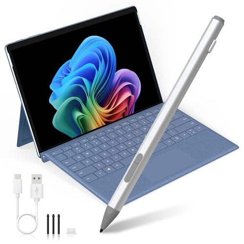 Surface Pro Pen Stylus - 3 Replacement Tips, 4096 Pressure, Palm Rejection, Magnetic Adsorption, Low Latency, USB-C Fast Charge with 240Hrs Use for Surface Pro 11/10/9/8/7/6/Laptop/Go/Book