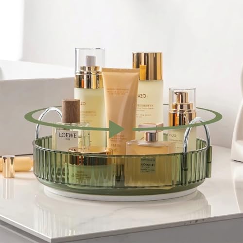 Image of JD FRESH 1 Tier Makeup Organizer 360 Rotating Cosmetic Storage Box Vanity Organizer Stand with Drawers for Lipstick Nail Polish Skincare Dressing Table Bathroom Organizer (Light Green)